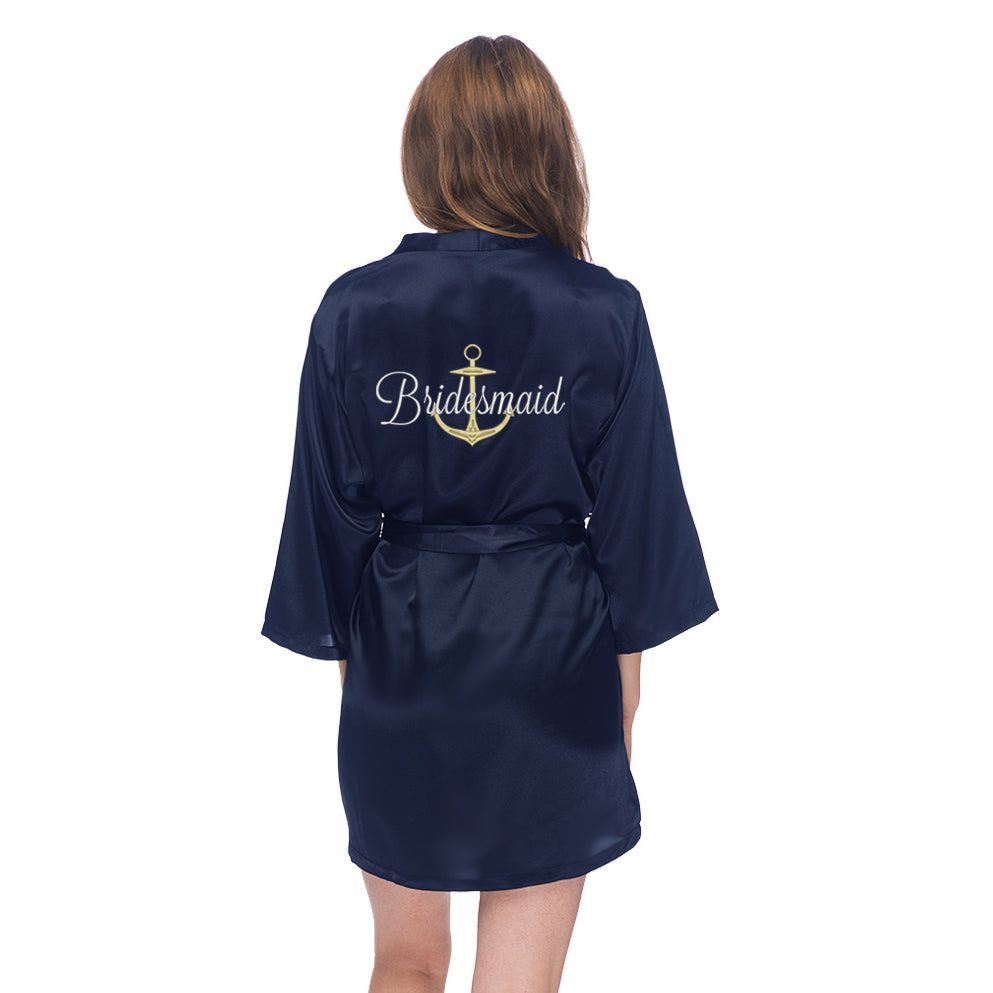 Personalized Anchor Satin Robe with Title on Back