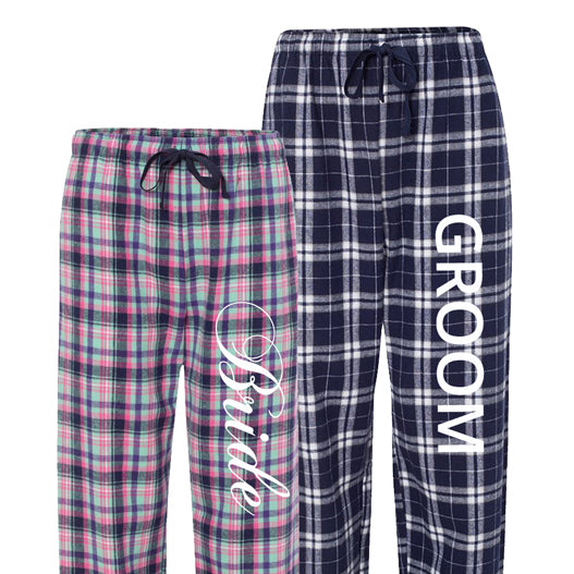 Bride and Groom Flannel Pajama Set - Pink and Navy