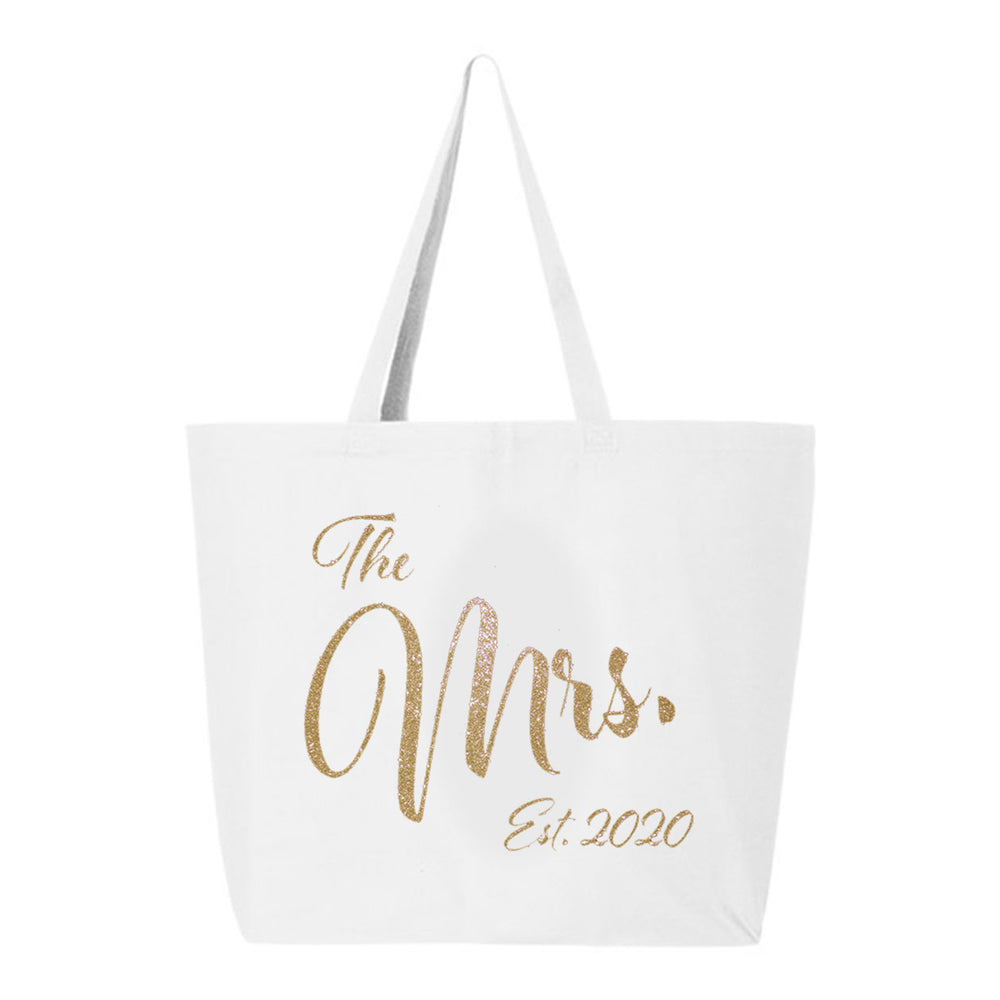 The Mrs. Est. 2020 Glitter Tote Bag
