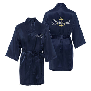 Personalized Anchor Satin Robe with Title on Back