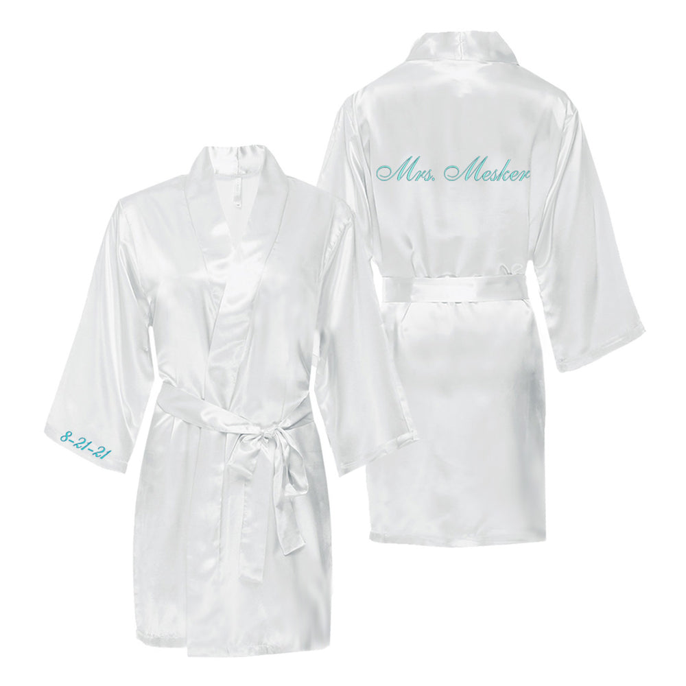 Satin Robe with Wedding Date on Cuff and Mrs. Name on Back