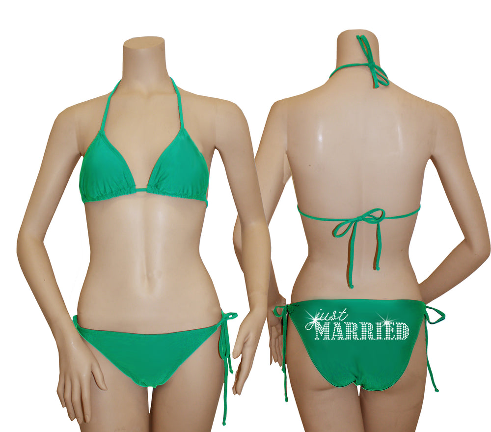 Just Married Classic String Bikini - Tropical Green