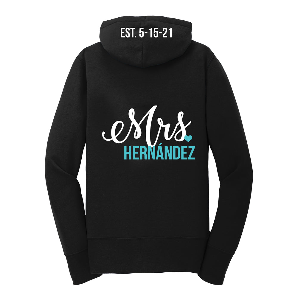 Personalized Mrs. Hoodie with Wedding Date on Hood, Customized Mrs. Hoodie, Bride Hoodie with Wedding Date