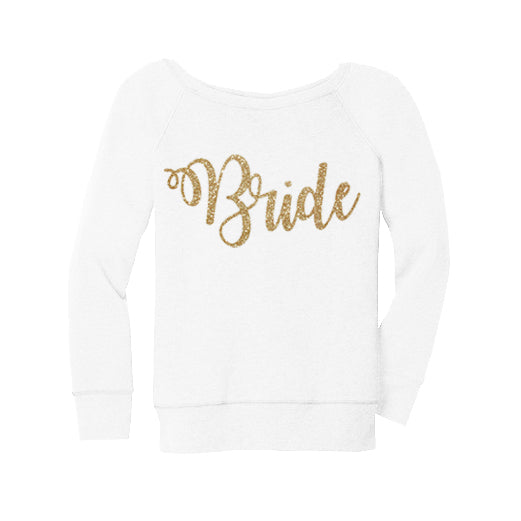 Bride Off the Shoulder Sweatshirt, Bride Glitter Sweatshirt, Bride Hoodie –  Classy Bride