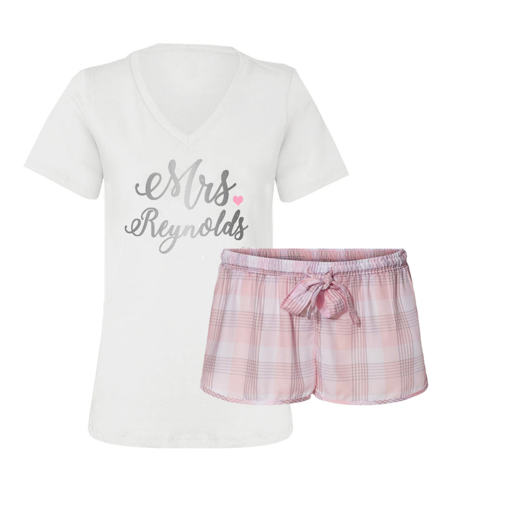 Personalized Mrs. Pajama T-Shirt Set - Pretty in Pink