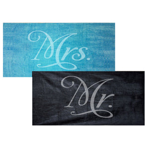 Mr. and Mrs. Towel Set - Black and Turquoise