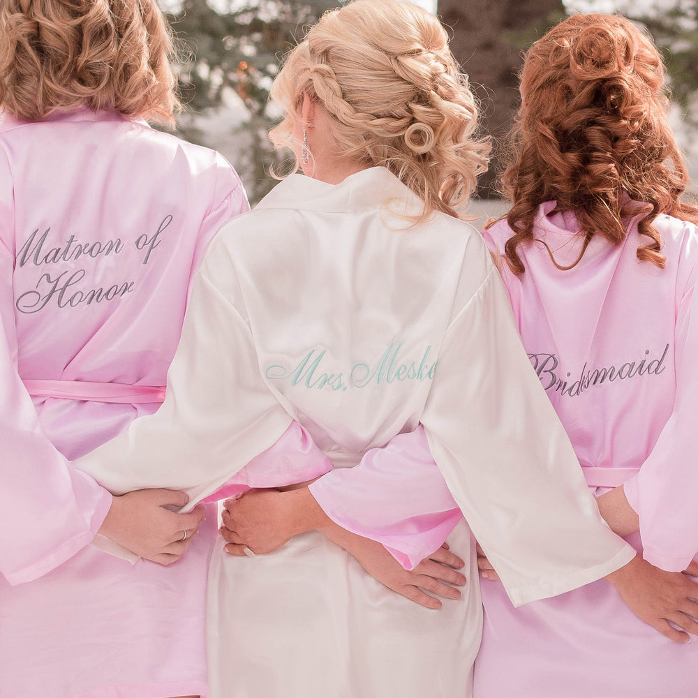 Satin Robe with Wedding Date on Cuff and Mrs. Name on Back