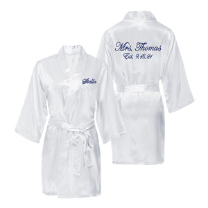 Personalized Mrs. Satin Bridal Robe with Name on Front
