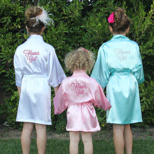 Satin Flower Girl Robe with Title on Back