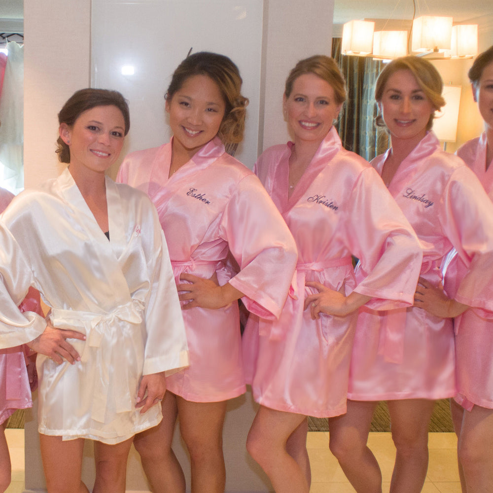 Personalized Satin Bridal Party Robe with Initial - Embroidered -  Personalized Brides