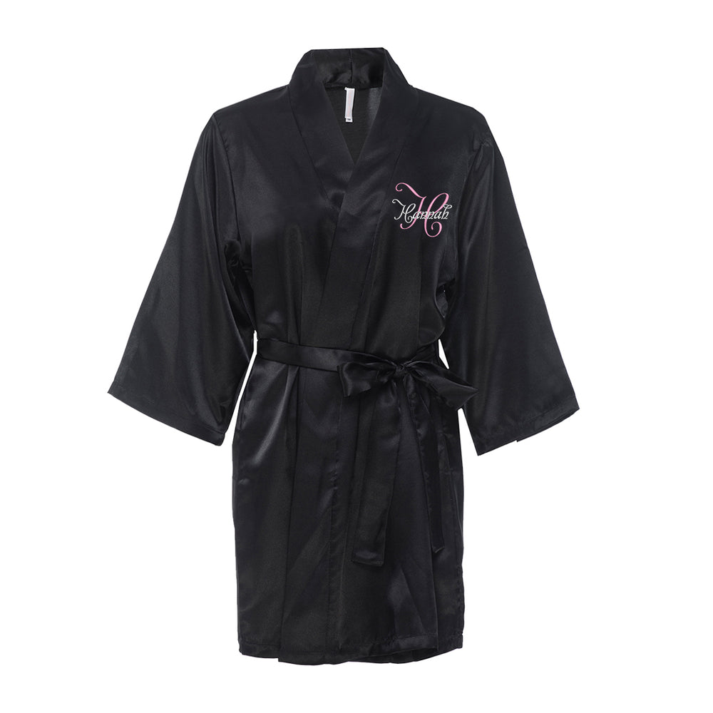 Personalized Satin Robe with Name and Initial on Front