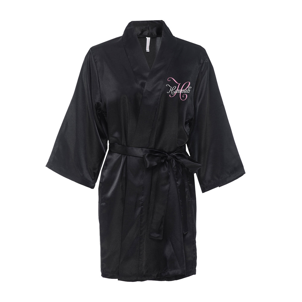 Personalized Satin Robe with Name and Initial on Front