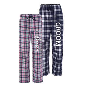 Bride and Groom Flannel Pajama Set - Pink and Navy