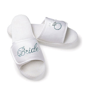 
            
                Load image into Gallery viewer, Bridal Slippers with Rhinestone Bride and Diamond Ring
            
        