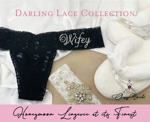 Darling Lace Bridal Thong - Honeymoon Collection - Solid Black