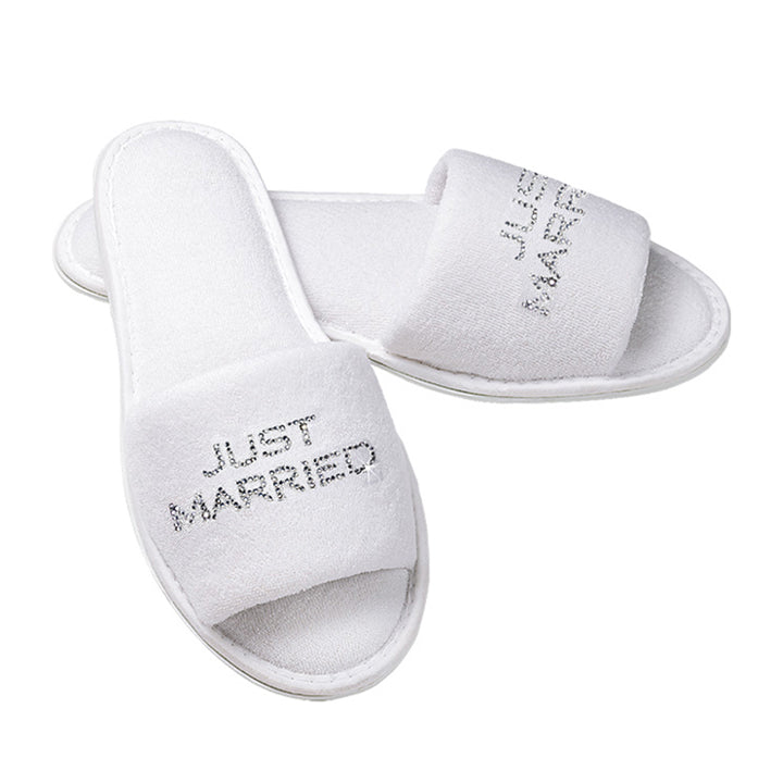 
            
                Load image into Gallery viewer, JUST MARRIED Rhinestone Slippers
            
        