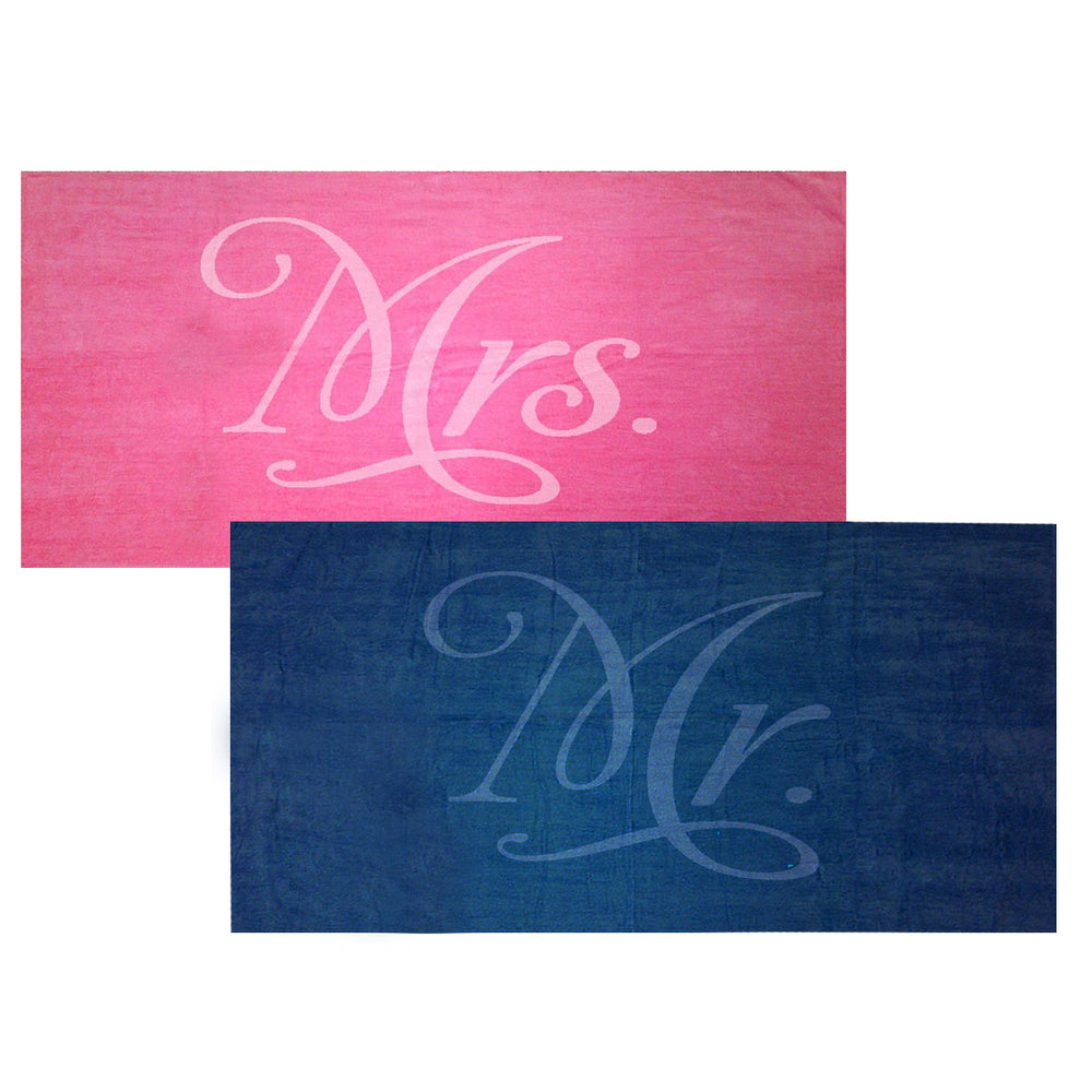 Mr. and Mrs. Towel Set - Fuchsia and Navy