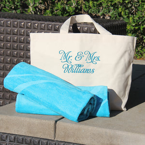 Personalized Mr. and Mrs. Beach Towel Tote Bag Set