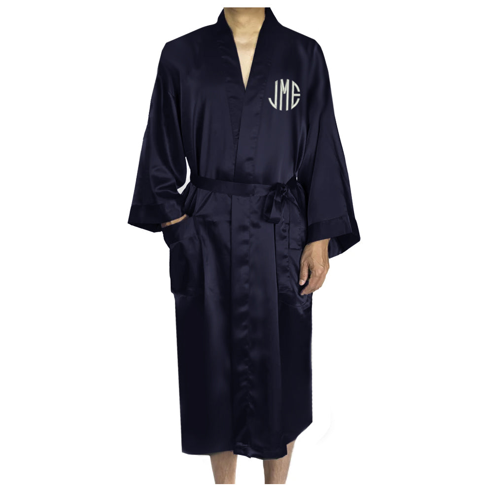 SILKPEACE Mens Satin Robe Silk Pajamas Lounge Bathrobe Kimono Spa Gown US  Medium Coffee Auspicious at Amazon Men's Clothing store