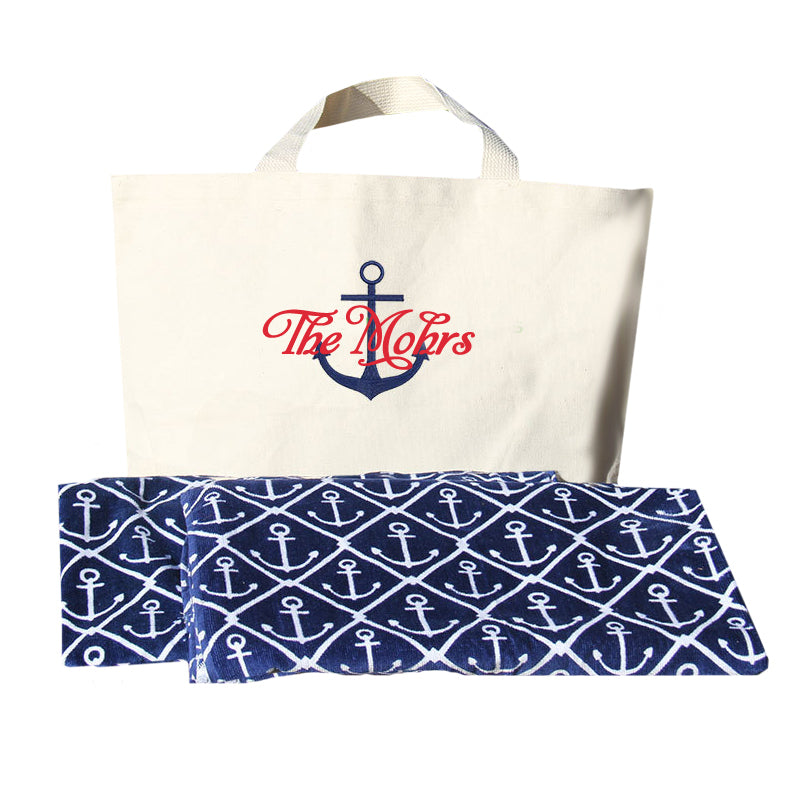 
            
                Load image into Gallery viewer, Personalized Anchor Beach Bag and Towel Set
            
        