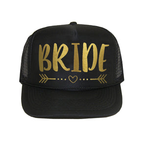 Bride Hat, Black Bride Hat, Arrow and Heart, Bride Baseball Hat, Wedding Hat, Bachelorette Party, Bride Squad Hat
