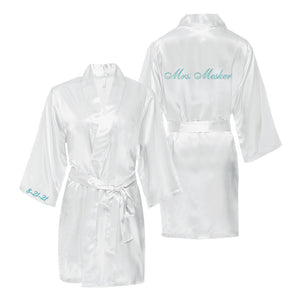 
            
                Load image into Gallery viewer, Satin Robe with Wedding Date on Cuff and Mrs. Name on Back
            
        
