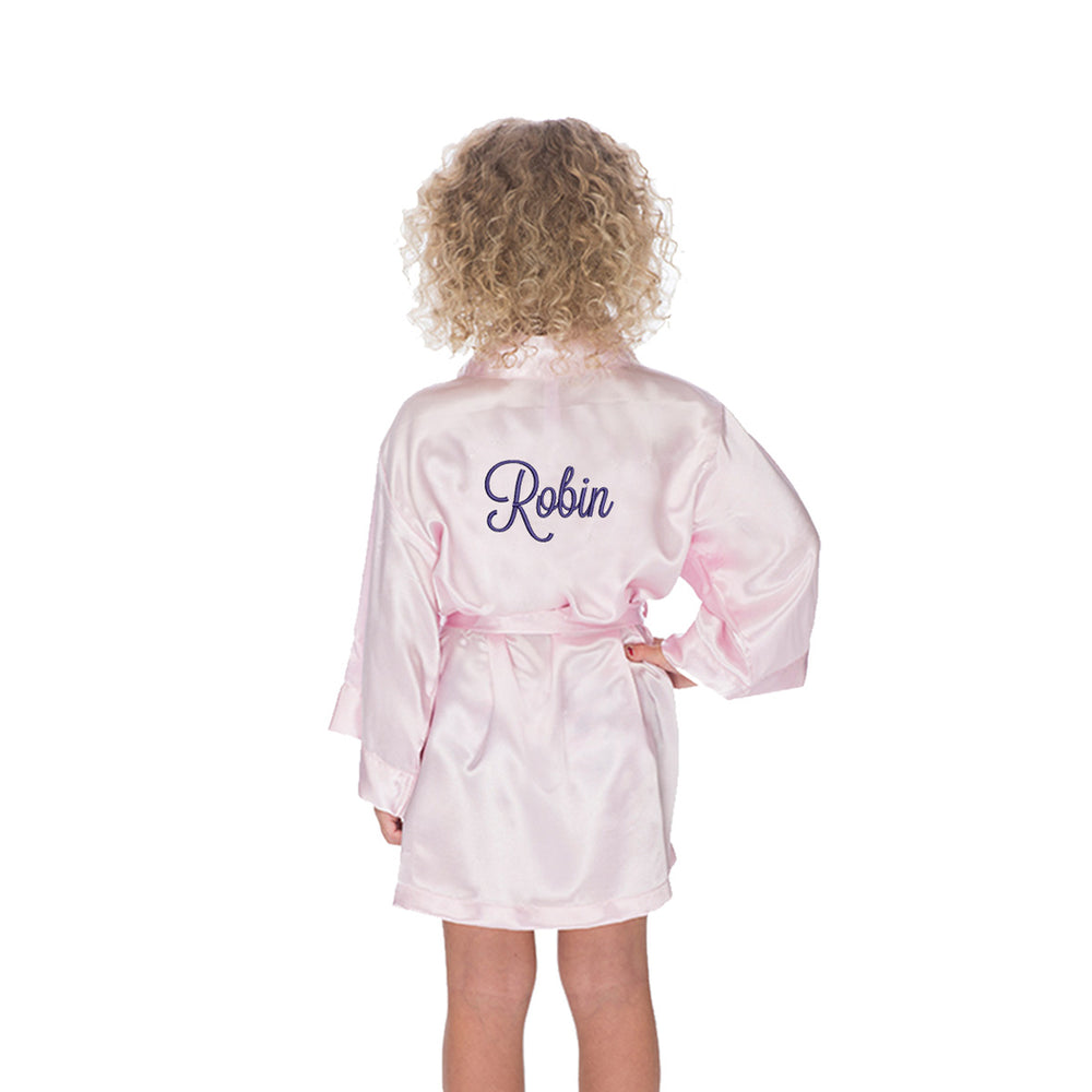 
            
                Load image into Gallery viewer, Personalized Satin Girls Robe with Name on Back
            
        