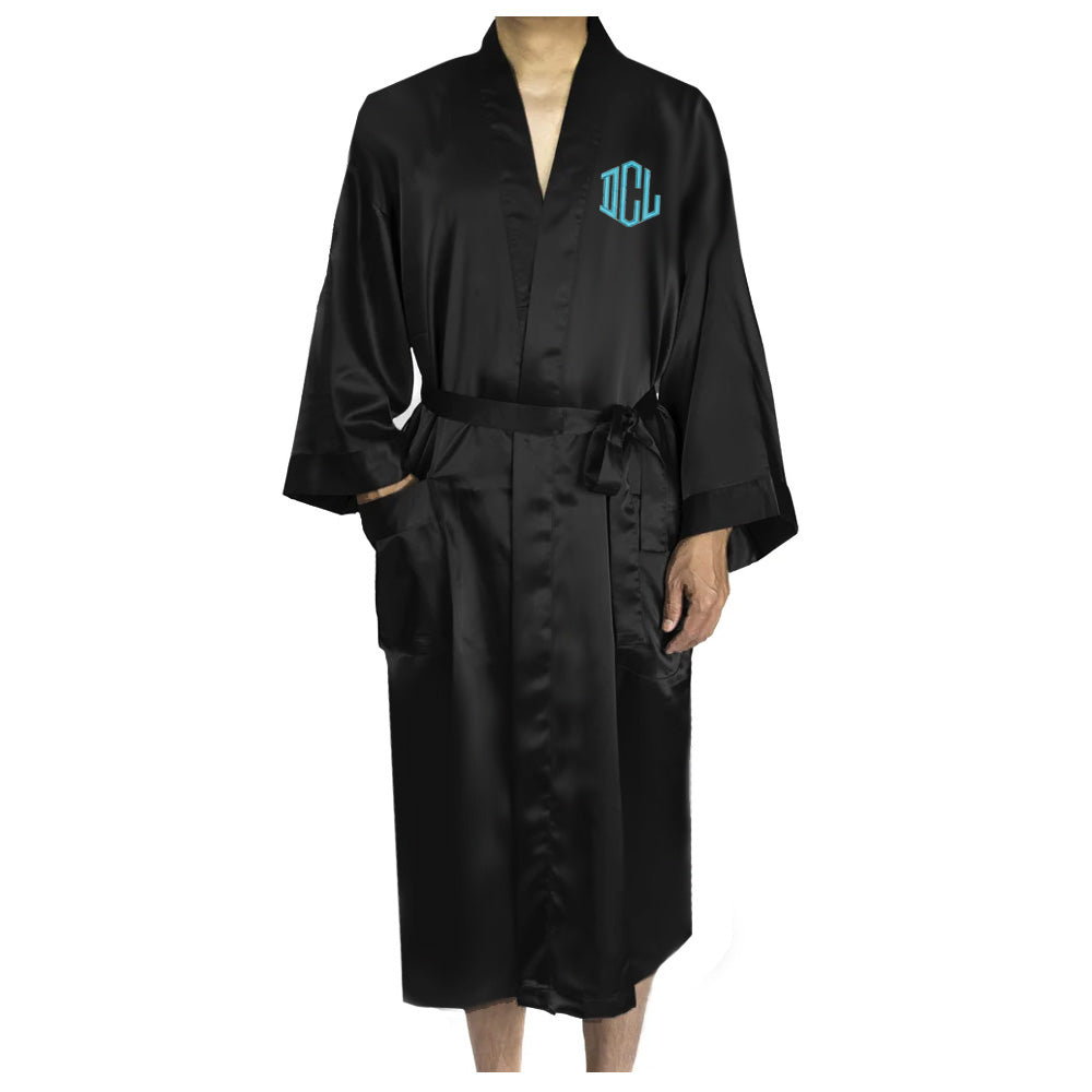 Mens Black Satin Robe Dressing Gown Housecoat | Baturina Homewear