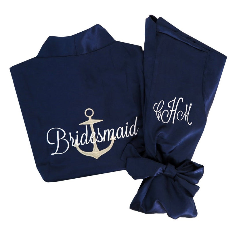 Personalized Anchor Satin Robe with Title on Back