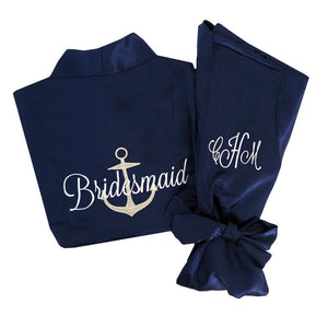 Personalized Anchor Satin Robe with Title on Back