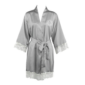 Monogrammed Satin Bridal Robe with Lace