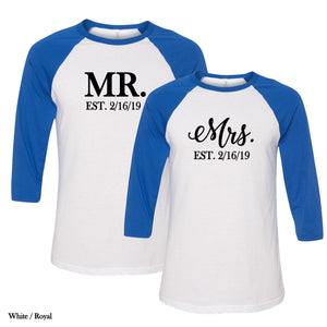 
            
                Load image into Gallery viewer, Personalized Mr. and Mrs. Raglan T-Shirt Set
            
        