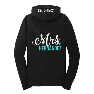 
            
                Load image into Gallery viewer, Personalized Mrs. Hoodie with Wedding Date on Hood, Customized Mrs. Hoodie, Bride Hoodie with Wedding Date
            
        