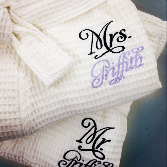 Personalized Mr. and Mrs. Waffle Weave Spa Robe Set