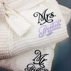 Personalized Mr. and Mrs. Waffle Weave Spa Robe Set