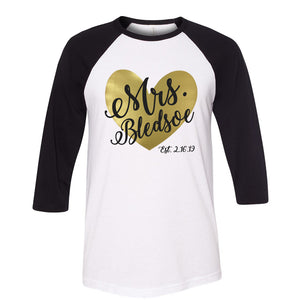 Personalized Heart Mrs. Baseball Raglan