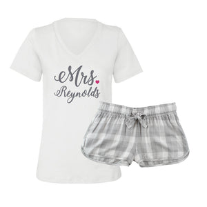 Personalized Mrs. Pajama T-Shirt Set - Silver